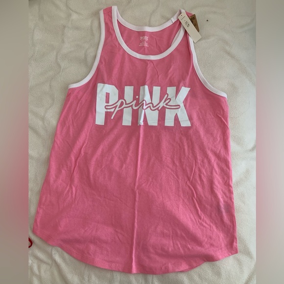 PINK Victoria's Secret Tops - NWT Victoria’s Secret PINK Racerback Tank Top Pink Logo Cotton Blend